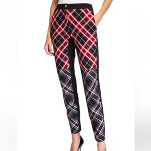 Anatomie Sharlene Plaid Color-blocked Front Pant Size S Red Black